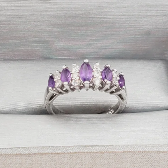 Marquise Genuine Amethyst 925 Sterling Silver Ring